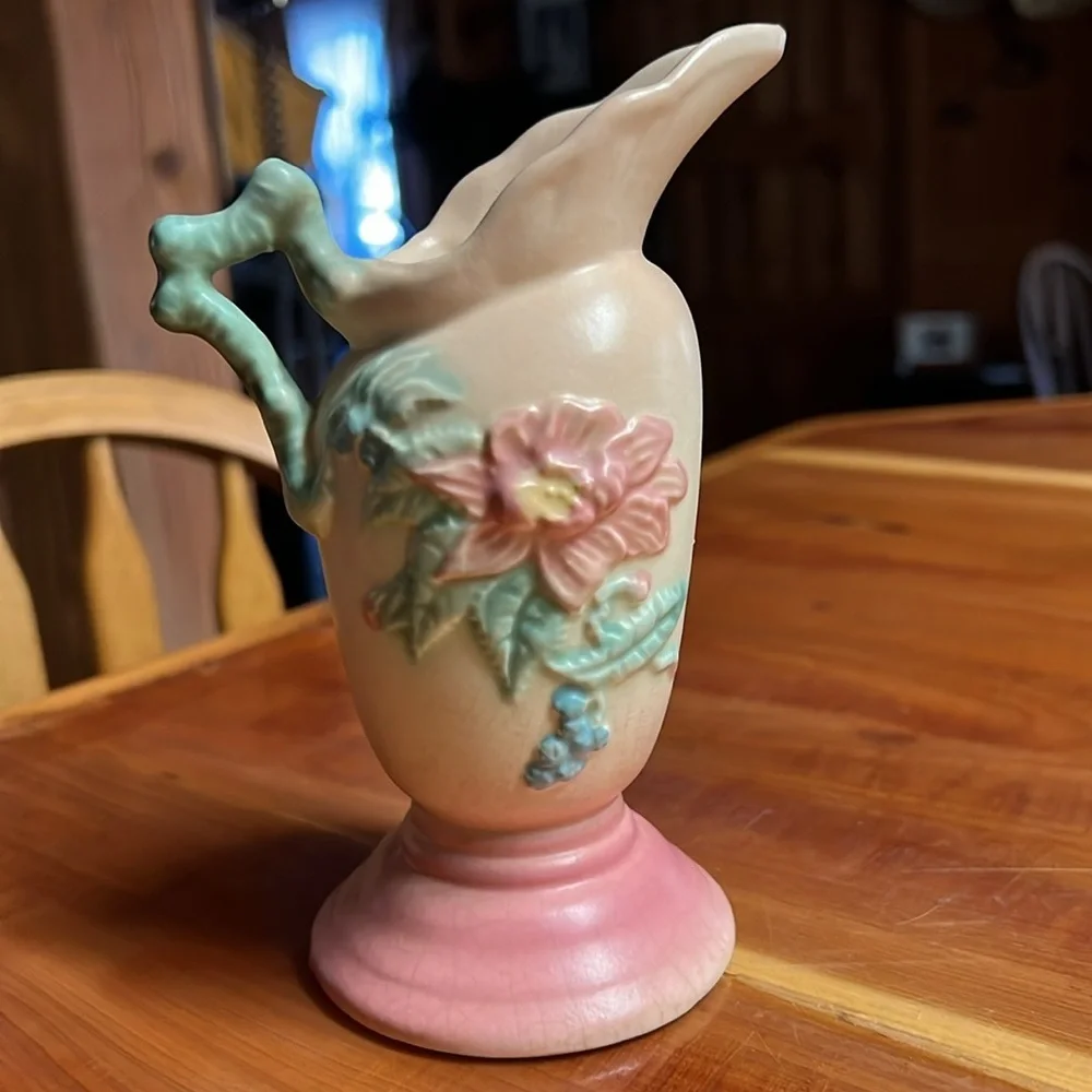 Vintage HULL W3-54 Ceramic Pitcher with Floral Design